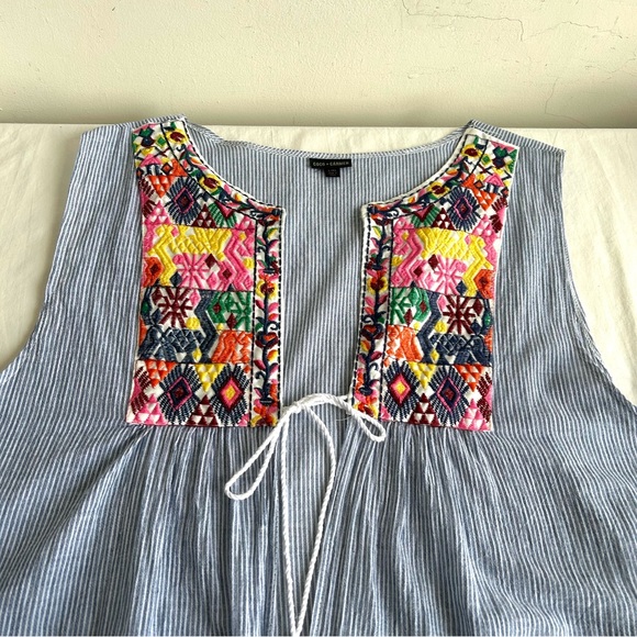 Coco & Carmen Embroidered Tassel Tie Chambray Stripe Vest Top - Picture 7 of 16